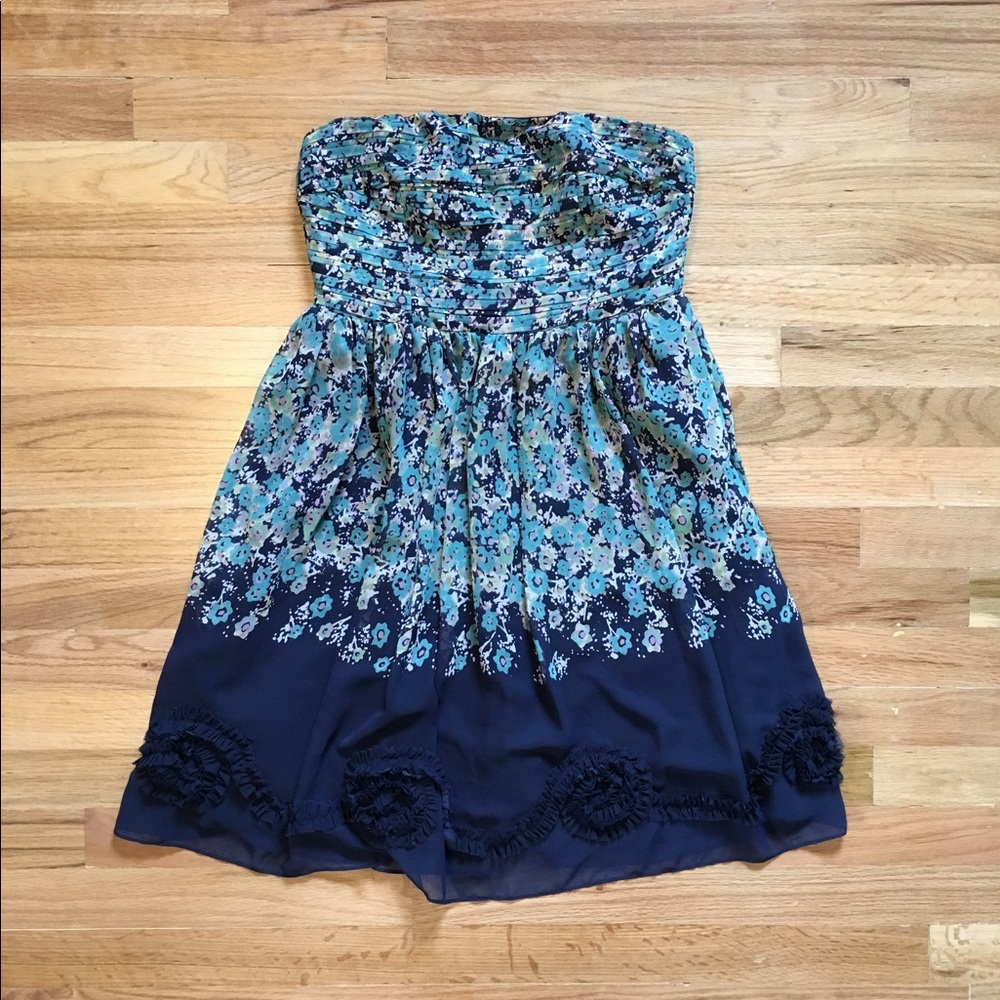 LC Lauren Conrad navy/teal floral strapless dress.